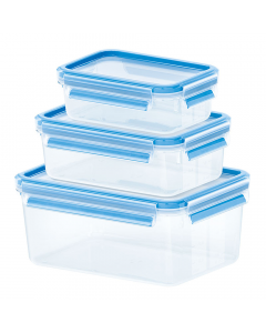 Emsa Clip & Close Food Container 3pc Set - Blue (0.5L, 1L, 2.3L)