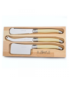 André Verdier Cheese Spreader, Knife & Cleaver - Ivory (3pc in wooden box)