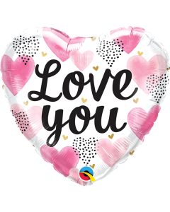 18 INCH FOIL LOVE YOU PINK WATERCOLOR HEARTS 