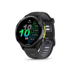 Forerunner® 970 Carbon grey dlc titanium with black case and black/translucent whitestone band