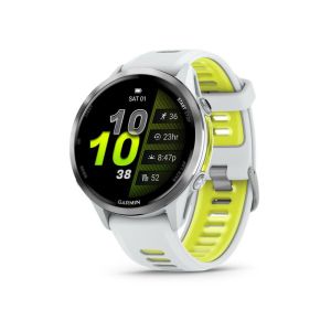 Forerunner® 970 Titanium with whitestone case and whitestone/translucent amp yellow band