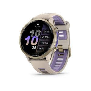 Forerunner® 970 Soft gold titanium with french grey case and french grey/translucent indigo band