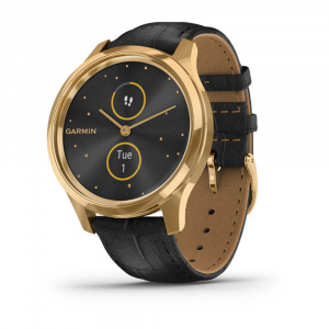 Garmin Vivomove® Luxe 24K Gold PVD Stainless Steel Case with Black Embossed Italian Leather Band