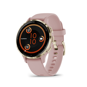 Venu 3S: Soft Gold Stainless Steel Bezel with Dust Rose Case and Silicone Band