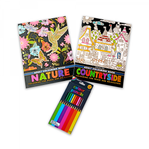 Educat Adult Coloring Books & Pencils Pack 3