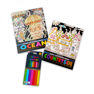 Educat Adult Coloring Books & Pencils Pack 4