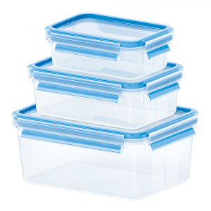 Emsa Clip & Close Food Container 3pc Set - Blue (0.5L, 1L, 2.3L)
