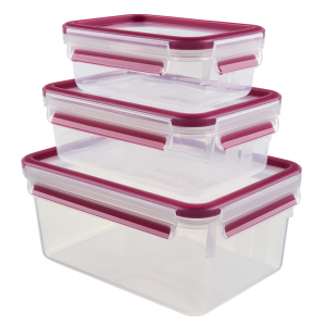 Emsa Clip & Close Food Container 3pc Set - Raspberry (0.5L, 1L, 2.3L)