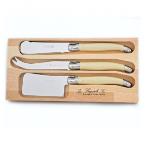 André Verdier Cheese Spreader, Knife & Cleaver - Ivory (3pc in wooden box)