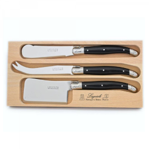 André Verdier Cheese Spreader, Knife & Cleaver - Black (3pc in wooden box)