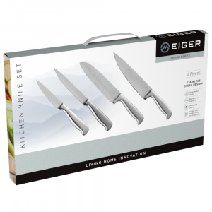 Eiger Bruno Series 4-Piece Stainless Steel Kitchen Knife Set with Fine Edged Tapered Grind
