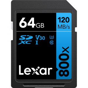  Lexar 64GB Professional SD 800x 120MB/s (Class 10, UHS-1) (120MB/s Read & 45MB/s Write) 