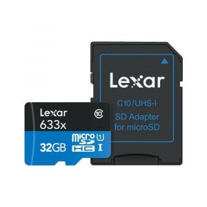 Lexar 32GB microSD High Speed 633x 100MB/s + SD Adapter (UHS-I) (Class 10) (100MB/s Read & 45MB/s Write)