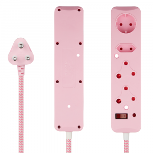 SWITCHED 4 Way Surge Protected Multiplug 3M Braided Cord Pink