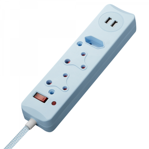 SWITCHED 3 Way Surge Protected Multiplug with Dual 2.4A USB Ports, 0.5M Braided Cord Blue