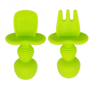 4aKid Baby Silicone Spoon & Fork Set - Green 