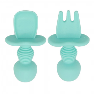 4aKid Baby Silicone Spoon & Fork Set - Mint Green 