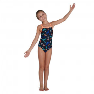 Girls Boom Logo Thinstrap Muscleback One Piece Swimsuit - 7-8 years