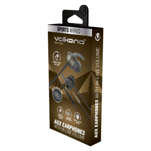 Volkano Sports Earphones with Stabilizer Tips and Inline Microphone - Titanium Series - Gun Metal