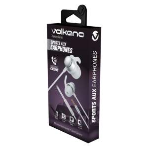 Volkano Sports Earphones with Stabilizer Tips and Inline Microphone - Titanium Series - Silver