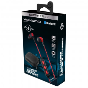 Volkano Nylon Bluetooth Earphones with Inline Control - Moda Series - Red